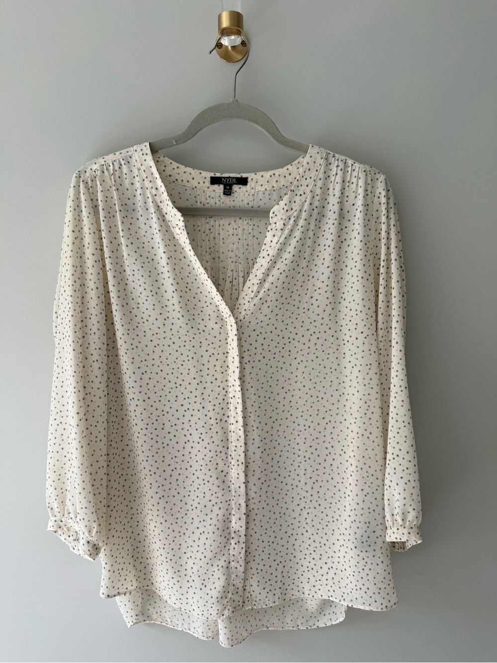 NYDJ Cream Blouse with Tiny Black & Pink Dot Pattern